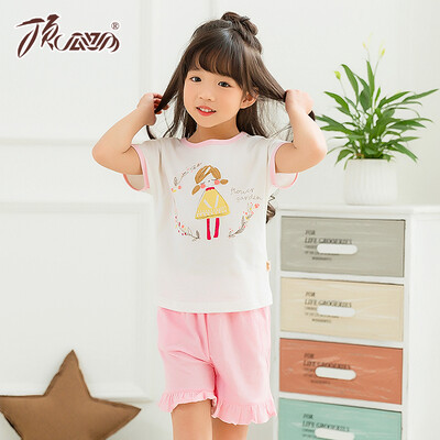 

top melon melon (dingguagua) children pajamas girls cotton summer round neck shorts shorts girls home suits 86031 pink 90
