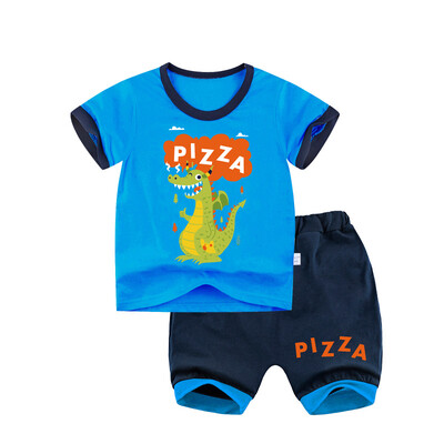 

Yue Tong Lai children's suit summer boy short-sleeved T-shirt harem pants summer suit Y1917 pizza dinosaur 150