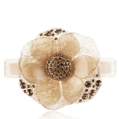 

Royalsasa Headdress Ornament Handwheel Spring Clip Acrylic Mosaic Silk Crafts Champagne