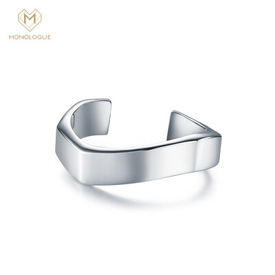 

MONOLOGUE presumptuous personality geometric half open steel bracelet silver white ME67 5.4cm