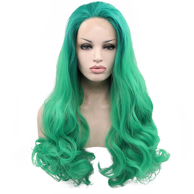 

Anogol Long Wavy Green Peruca Laco Sintetico Heat Resistant Body Wave Natural Hair Wigs Synthetic Lace Front Wig