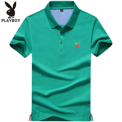 

Playboy PLAYBOY T-shirt Men&39s fashion Slim short-sleeved t-shirt Lapel POLO shirt PL1812 Green 2XL