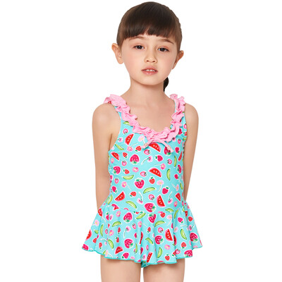 

Yizi (EZI) children's girls conjoined skirt swimsuit lovely pink lotus leaf 2-11 years old Ezi10061 watermelon flower 100cm