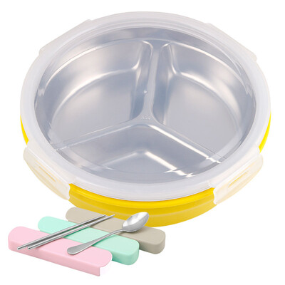 

Golden Key GOLDEN KEY 304 stainless steel round sub-grid lunch double-insulated anti-hot students lunch box yellow three cells GK-C300KC-Y