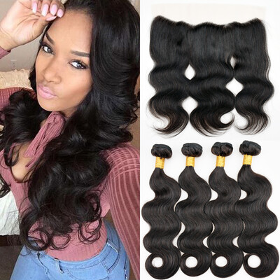 

Best Peruvian Virgin Hair Body Wave With Closure 4 Bundles With 134 Full Lace Frontals Human Hair Weave With Lace Frontal Closure