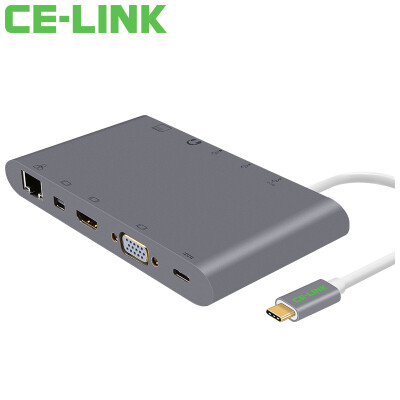 

CE-LINK Type-C адаптер UBS-C в HDMI / VGA / Mini dp / сетевой порт / USB3.0 конвертер концентратор многофункциональная док-станция Mac аксессуары перезаряжаемый серый 3366