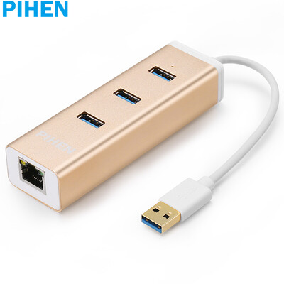 

(PIHEN) PH-WKH02 USB-гигабитный Ethernet с 3 USB3.0 концентратором концентратора HUB Apple Notebook Free Drive Cable Converter Card Champagne Gold
