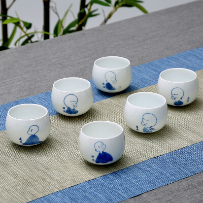 

Changshengyuan Kung Fu Cup Ceramics Porcelain Cup Handmade Tea Set Single Cup Master Cup 6 Patterns One Zen Heart Little Monk Cup 6 Pack