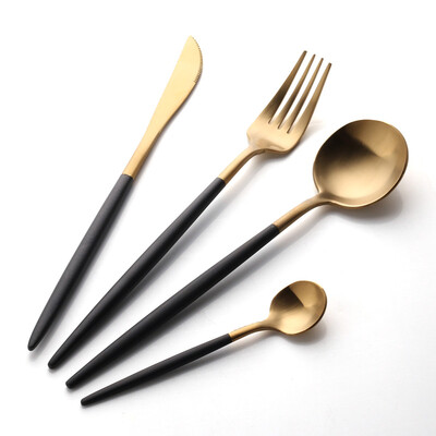 

Sunshine flying song 304 stainless steel knife&fork spoon hotel supplies West tableware knife&fork spoon tea spoon black gold four sets