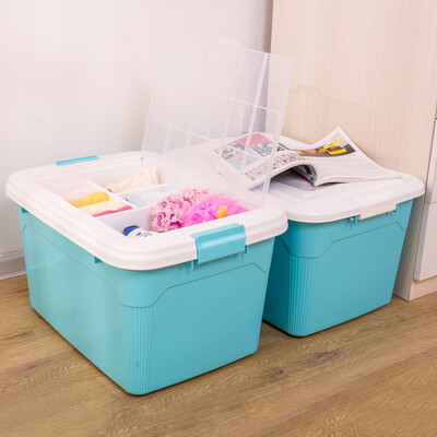 

Baicaoyuan Plastic Storage Box Storage Box Clothes Sundries Storage Box Large 60L 2 Pack Peacock Blue