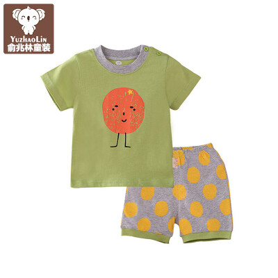 

Yu Zhaolin children's suits summer children's clothing boys and girls children's short-sleeved shorts suit YH16T119075 dot orange orange green 80