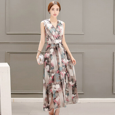 

A pond morning vest dress 2017 summer sleeveless Slim waist slimming print large size high waist skirt female S72R0285A28M color