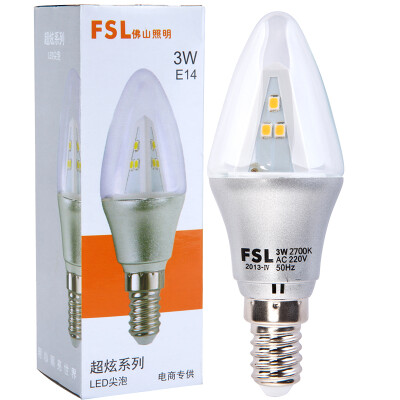 

Foshan lighting FSL LED candle bubble crystal light bulb 3W transparent E14 tip warm white light 2700K Hyun silver tip 2, FSL E14 LED Bulbs 3W 2700K