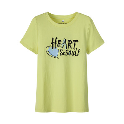 

Semir Semir short sleeve T-shirt summer round neck print Korean version of the cotton half-sleeved T-shirt 12216000005 yellow-green XL