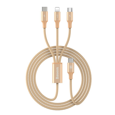 

Baseus) Type-C to Andrews + Apple + Type-C interface to drag three data lines 3A 1.2M gold shell + gold line for Macbook