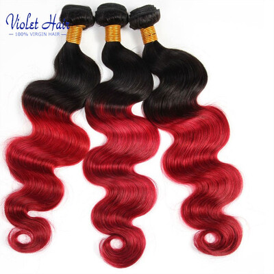 

Violet hair 8A Human virgin hair Ombre hair Two tone body hair extension t1b/27 t1b/30 t1b/burgundy t1b/red color 4 pcs ombre hair