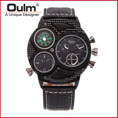 

OULM Brand Watches Men Luxury Top Quartz-watch 3 Dials Vintage Military Wristwatch Male Leather Clock relogio masculino