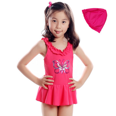 

(EZI) children's girls cute princess piece skirt butterfly swimsuit swim cap cap red 150cm Ezi10066