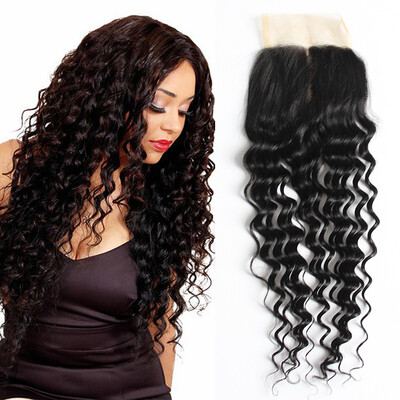 

4"x4" Free Part Lace Closure Brazilian Deep Curly Virgin Human Hair Lace Closure Natural Black Color Deep Wave Closure