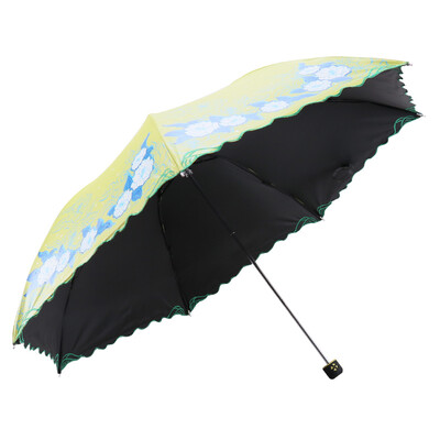 

Paradise Umbrella UPF50 Creamy Silk Silk Silk Embroidery Three-fold Pencils Parade Sun umbrella Yellow Green 30039ELCJ