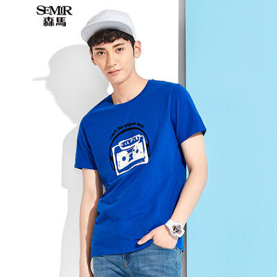 

Semir Semir летом с коротким рукавом футболки шею с коротким рукавом сострадательный прилив пассивом ретро личности 19047001202 китайский синий S