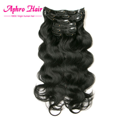 

Aphro Hair Brazilian virgin hair 7Pcs Clip In Hair Extension Body Wave natural black color 182022inches70G 24inches100g