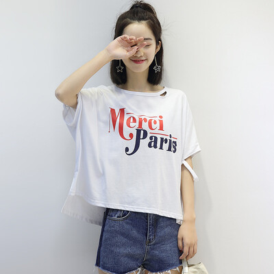 

City Plus CITYPLUS Arts Fan Cave Round Collar Colors Short Form Long Short Sleeve T-Shirt Female CWTD174475 Black