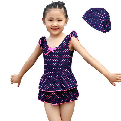 

Yi Zi (EZI) children's conjoined skirt swimsuit sweet bright color point swimming cap Ezi10098 navy blue 100cm