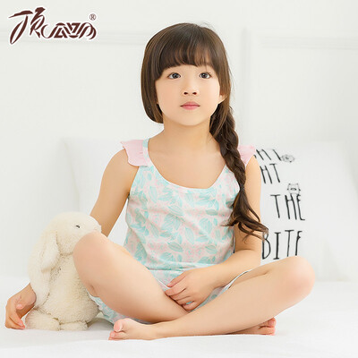 

Jingdong supermarket] top melon melon (dingguagua) children pajamas girls summer cotton round neck vest shorts home service suit 86039 pink 90