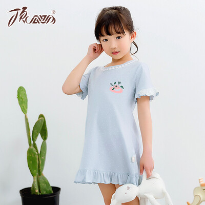 

Jingdong supermarket] top melon melon (dingguagua) children pajamas girls nightclothes summer short-sleeved cotton girl home skirt 86015 blue 100