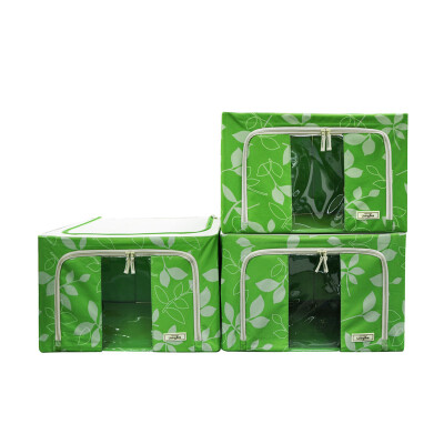 

Locks&buckles window type leaf storage box finishing box large Oxford cloth folding clothes storage box car box three-piece LLB5158GLF003 green 58L3