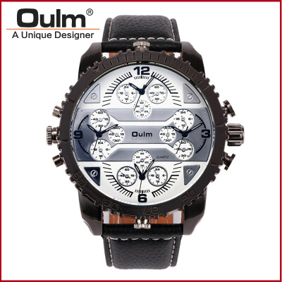 

Fashion Quartz Luxury Brand OULM Watches 4 Time Zone watches Men Leather Military Watch for Men Wristwatches Relogio Masculino