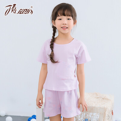 

【Jingdong Supermarket】 Top Guagua (dingguagua) children's pajamas girls summer cotton round neck shorts shorts shorts shorts girls home suits 86033 purple 90