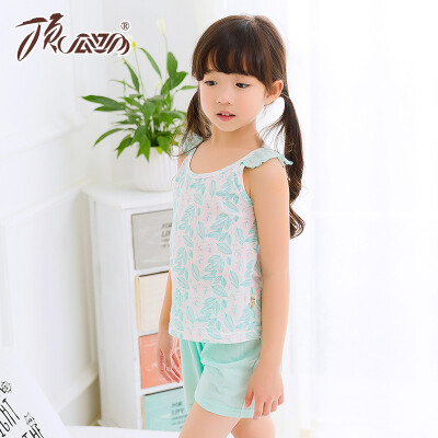 

Jingdong supermarket] top melon melon (dingguagua) children pajamas girls summer cotton round neck vest shorts home suits 86039 green 120