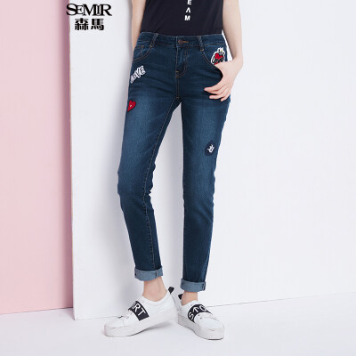 

Semir Semir 13249213010 summer lady Slim letter stickers denim trousers Korean version 11216240208 cowboy blue 28