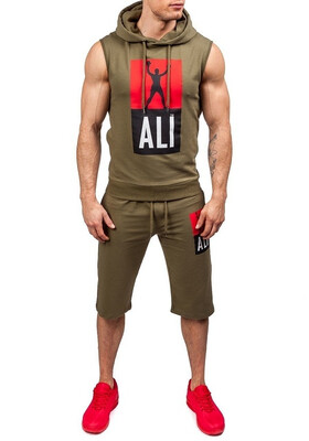 

2016 New men fashion 2 parts sleeveless Hooded sweatshirt&pants set