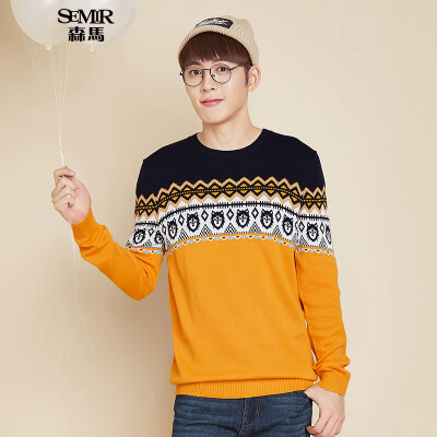 

Semir Knit Sweatshirt Sweater Men's Round Collar Blend Sweater Set Male Male Female 10315071009 Blue Yellow Tone