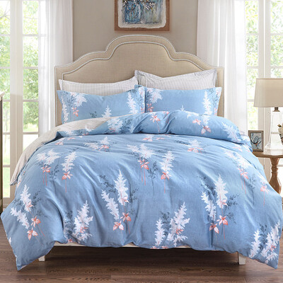 

Yingxin textile cotton bedding high count high-density four-piece cotton sheets quilt cover suite to increase double 15 18 meters Jin Shang blue