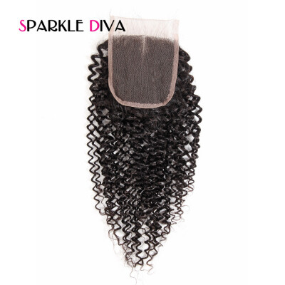 

Sparkle Diva Kinky Curly Lace Closure 100% Human Hair Natural Color Remy Hair 4x4 With Baby Hair 130% Density