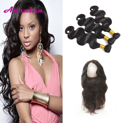 

Pre Plucked Lace Frontal Closure With Bundles Grade 8A Brazilian Body Wave 3 Bundles With 360 Frontal With Baby Hair