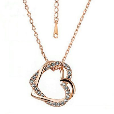 

Yoursfs @ Open Heart Necklace for Women 18K Rose GP Модные украшения CZ Double Heart Pendant