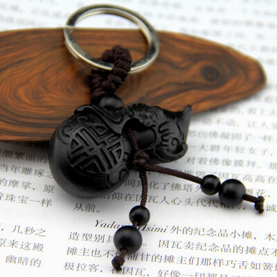

Chinese Traditional Wood Products Ebony Wood Good Luck Peace Winding Chinese Gourd Car Key Ring Pendant Keychain