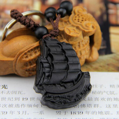 

Black Buddha Sutra Wood Carving Sutra Keychain Keyring Amulet Wood Column Keychain