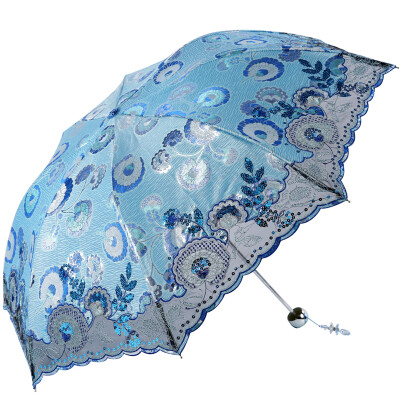

Jingdong supermarket] paradise umbrella kapok color three fold ultra-light embroidered sun umbrella 33199E green