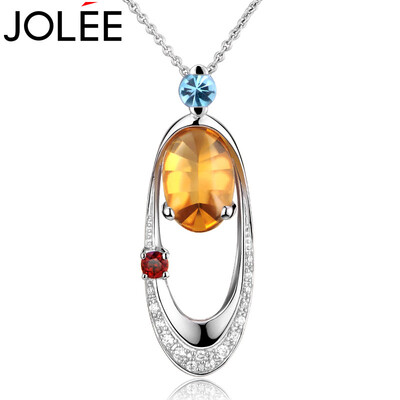 

Feather JOLEE natural crystal necklace S925 silver pendant color gems clavicle chain fashion wedding dress evening temperament jewelry sent his girlfriend honored wife gift