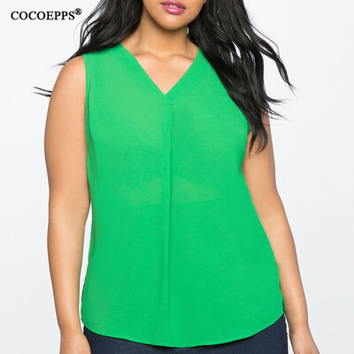 

COCOEPPS Sleeveless Chiffon V neck women tops big sizes new 2017 Casual summe style plus size women Loose blouse blue greed tops