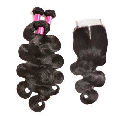 

Indian Virgin Hair Body Wave With Closure Indian Hair Weave 100% Unprocessed Human Hair Extensions 3 Bundles and Lace Closure