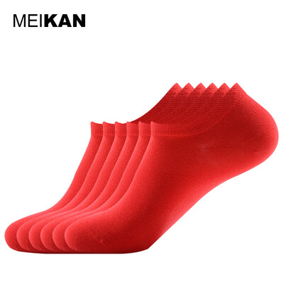 

MEIKAN Mens China Red Cotton Boat Socks 6 Pairs/lot
