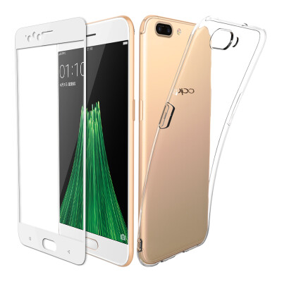 

EMSASE OPPO R11 Plus mobile phone shell + full-screen white tempered film all-inclusive protection of transparent soft shell