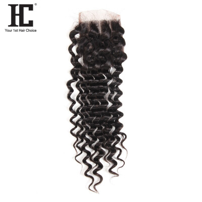 

HC Hair Company Бразильское вьющееся кружевное закрытие 4x4 Natural Color 3 части Remy Hair Bundles с детскими волосами 1PC 8-18inch можно покрасить